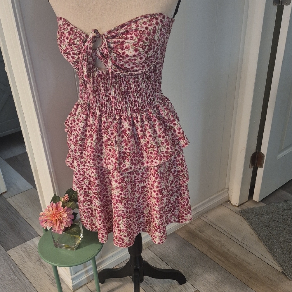 Floral Strapless Ruffle Dress So Adorable  .